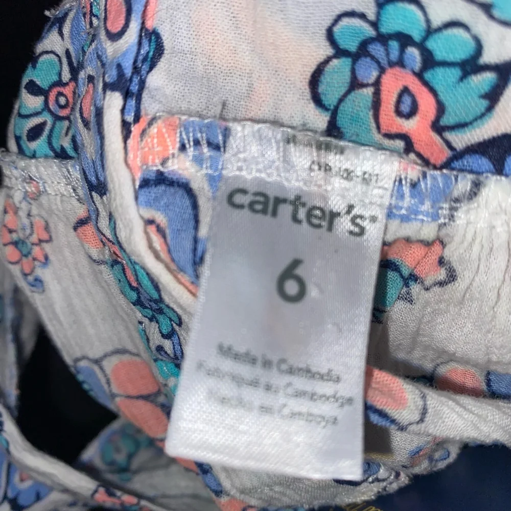 Girls Carter's Ruffled Sleeveless Boho Top Size 6 White Blue Peach